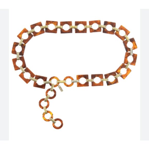 1970s Yves Saint Laurent YSL Tortoise Lucite Vintage Chain Link Belt or Necklace - Picture 1 of 12